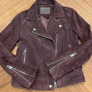 Free shipping-Blank NYC maroon suede leather biker jacket